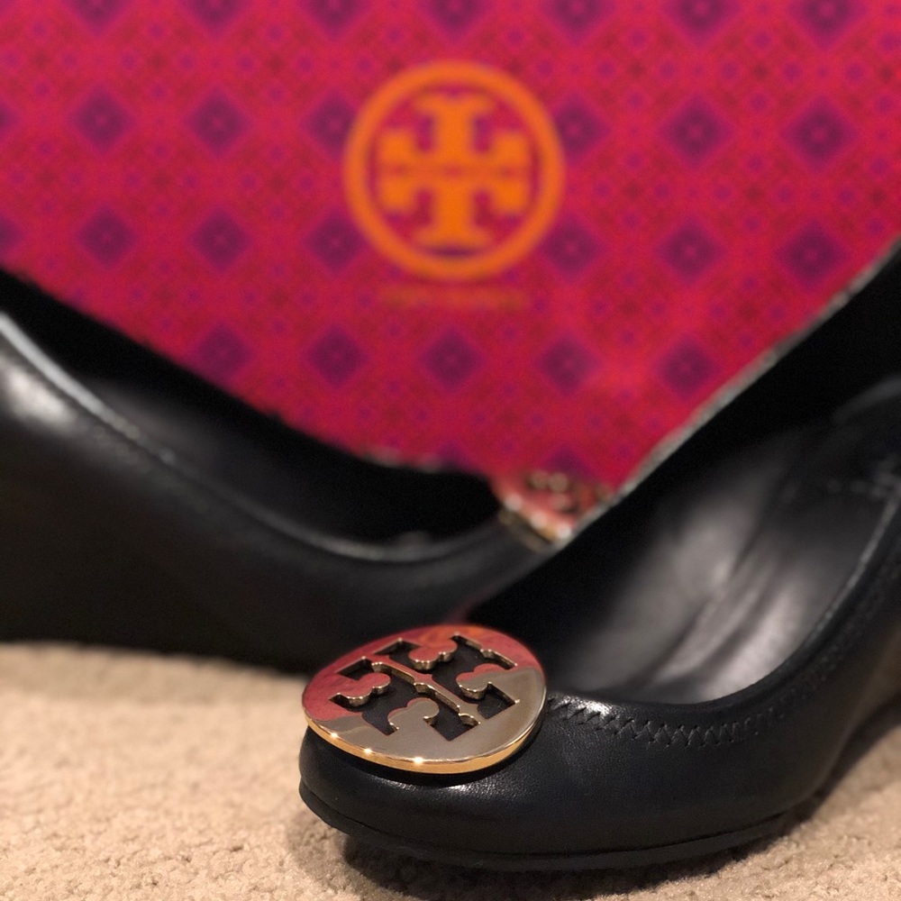 Tory Burch Black Leather Wedges
